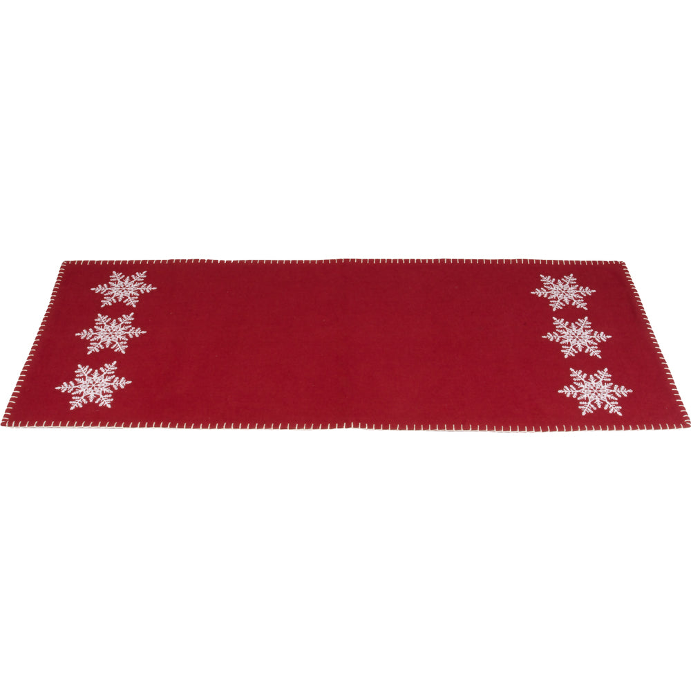 Snowflake Barn Red Table Runner