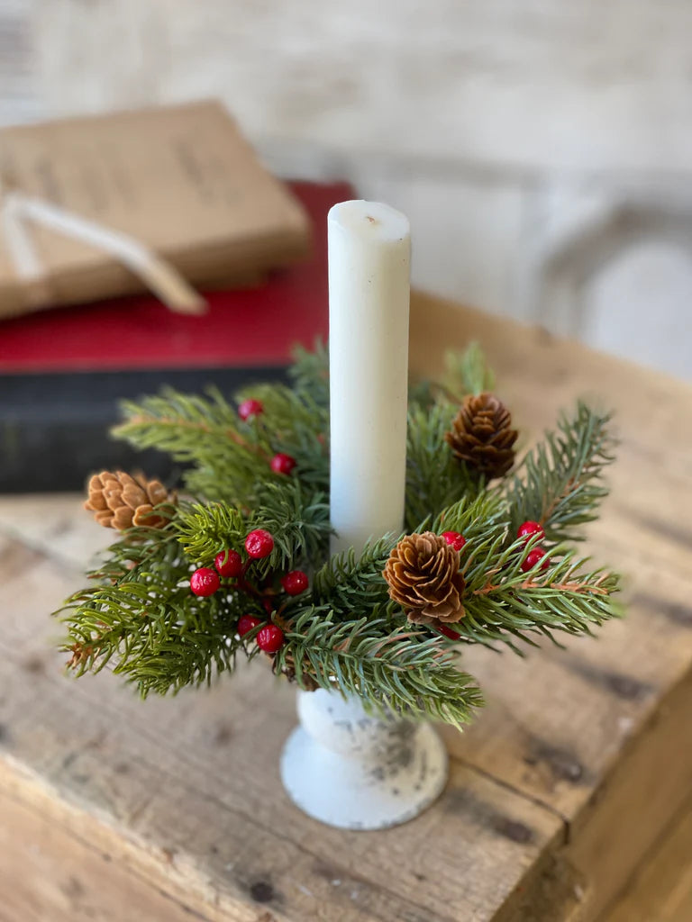White Spruce with Berries Candle Ring | 7"