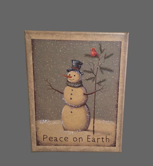 8x10 Snowman Peace on Earth Canvas Print