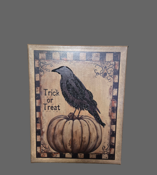 8X10 Folk Art Crow Canvas Print