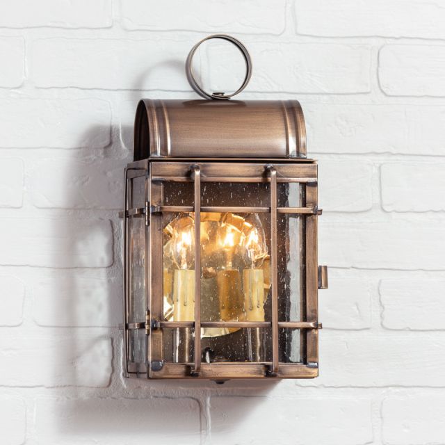 Carriage House Outdoor Wall Light in Solid Weathered Brass - 2-Light