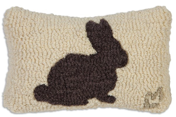 Primitive hooked pillow with chocolate bunny 