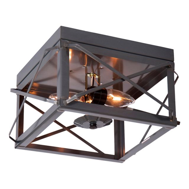 Flush Mount Double Ceiling Light with Folded Bars in Country Tin