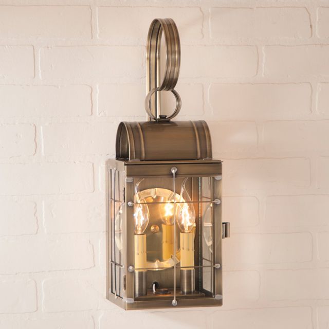 Double Wall Lantern in Weathered Brass - 2-Light