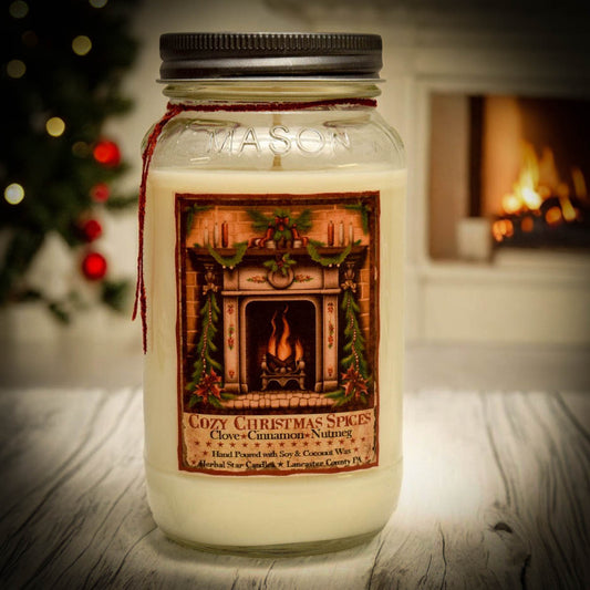 Herbal Star Candles Cozy Christmas Spices Mason Jar Candle-24 oz