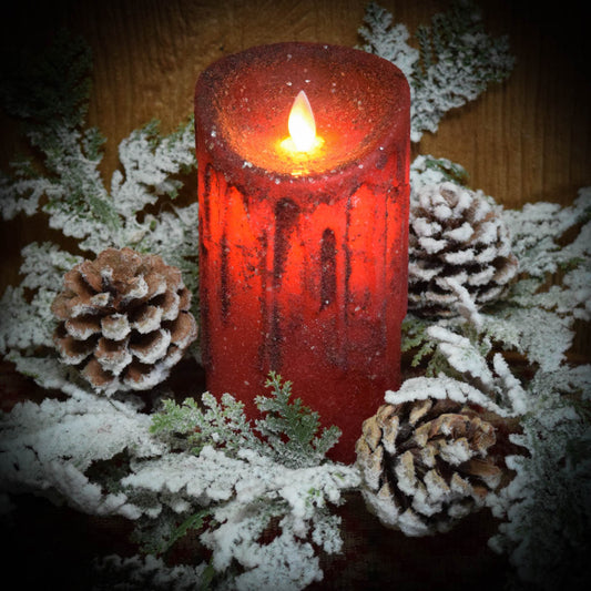 Moving Flame Pillar Candle-Christmas Red 3×6