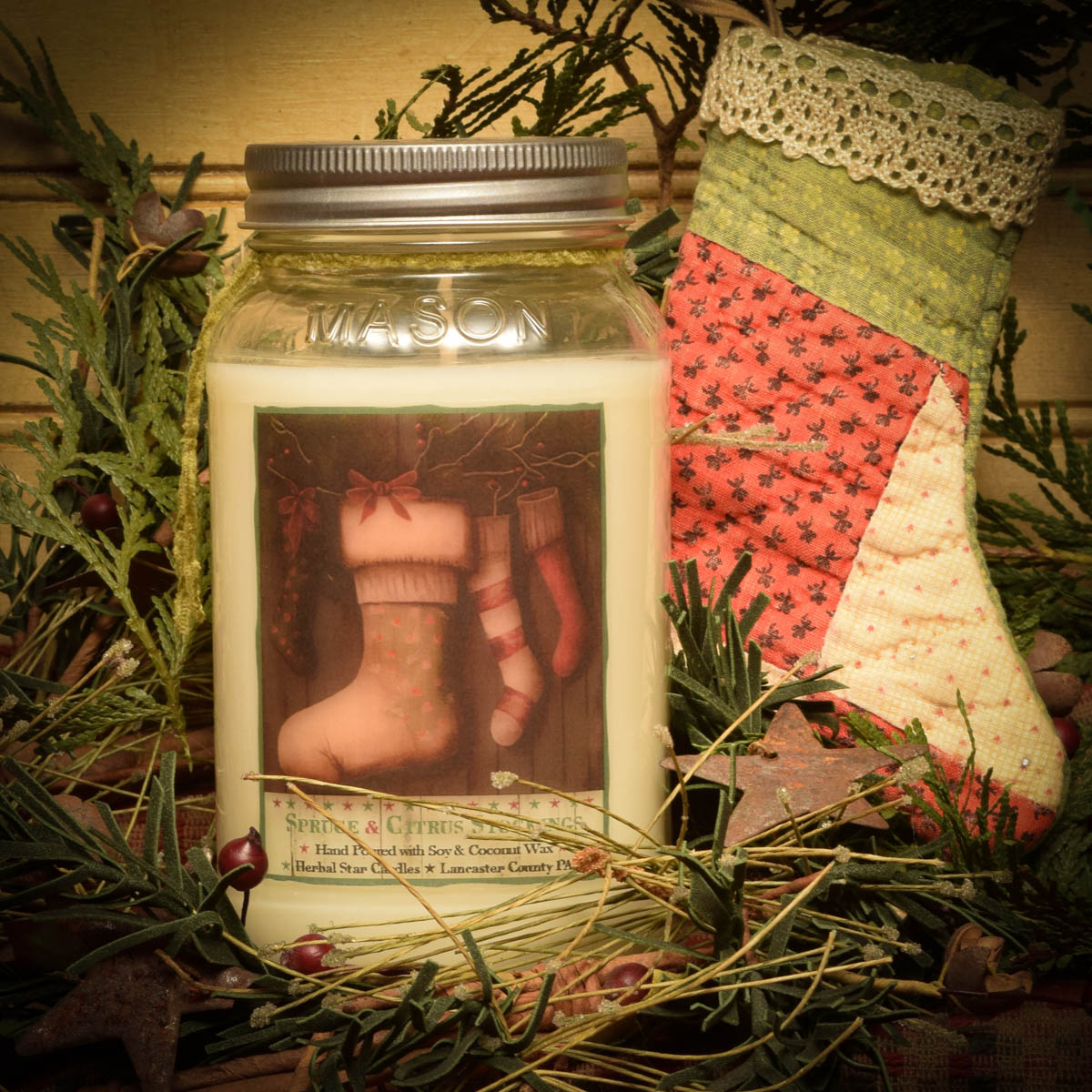 Spruce and Citrus Stockings Mason Jar Candle-24 oz
