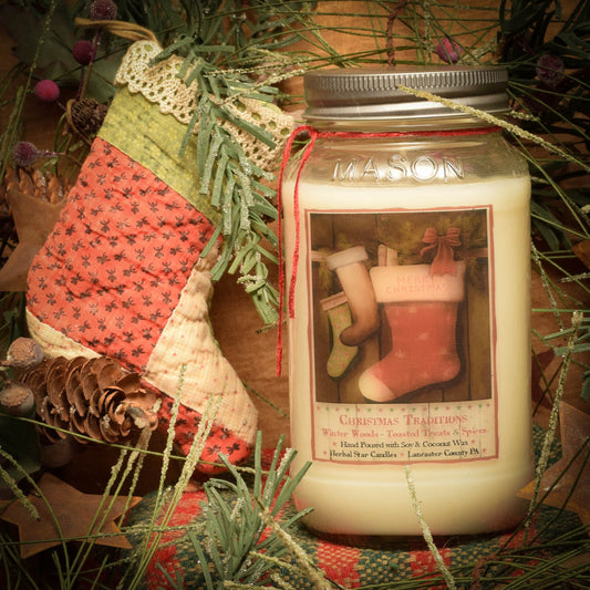 CHRISTMAS TRADITIONS MASON JAR CANDLE-24 OZ