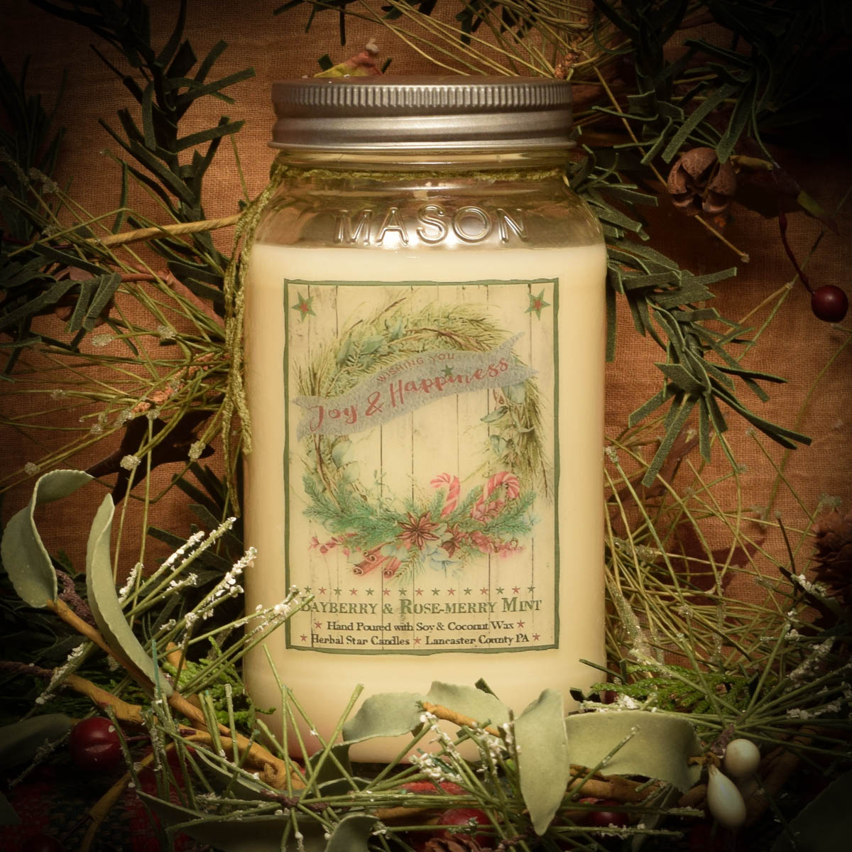 Bayberry and Rosemerry Mint Mason Jar Candle-24 oz