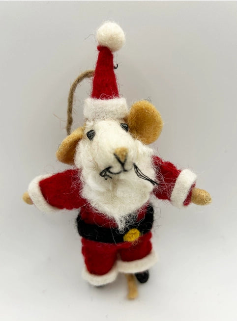 Handmade Felt "Santa Mouse" Christmas Ornament