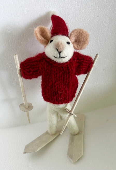 Handmade Felt "Skiing Mouse Jean-Claude" Christmas Ornament