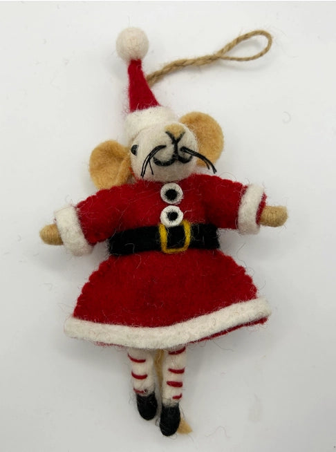 Handmade Felt "Mrs. Santa Mouse" Ornament