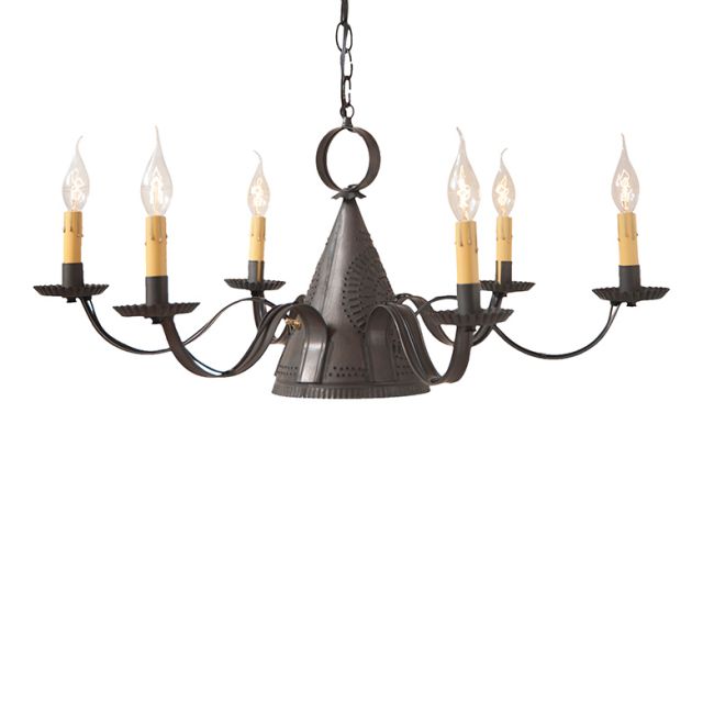 Colonial Style Punched Tin Witches Hat Chandelier, outlet Black, Wired for Electric