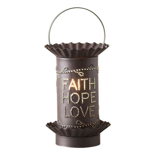 Mini Punched Primitive Tartwarmer with Vertical Faith Hope Love in Kettle Black