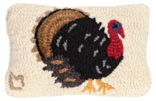 Primitive hooked pillow with perky turkey 