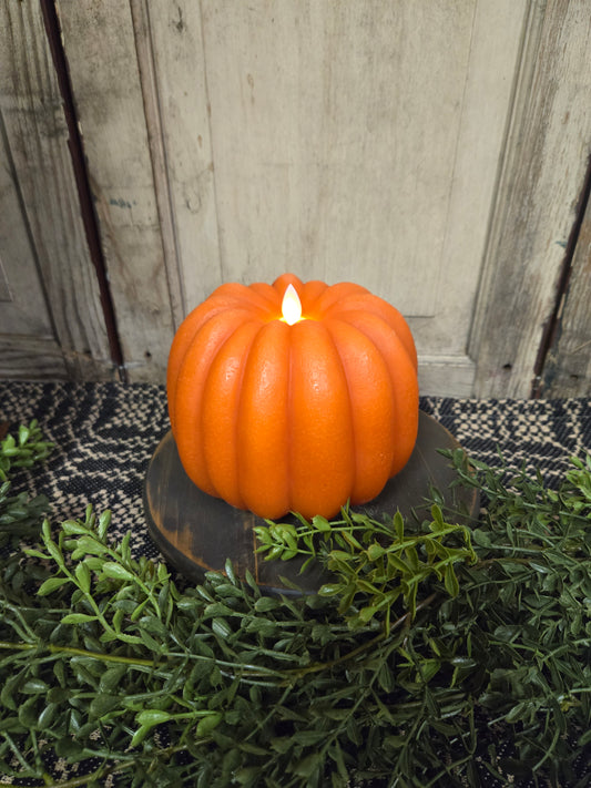 Orange Pumpkin Carved Moving Flame LED Candle