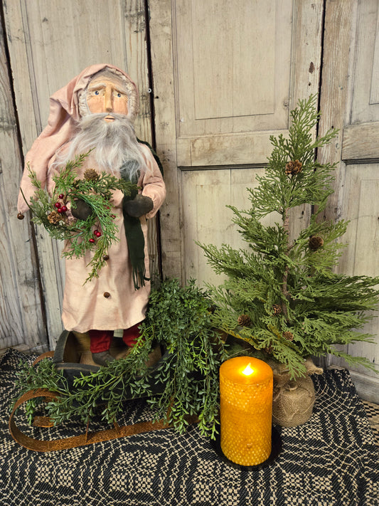 Primitive Santa Holding Wreath with Clay Face