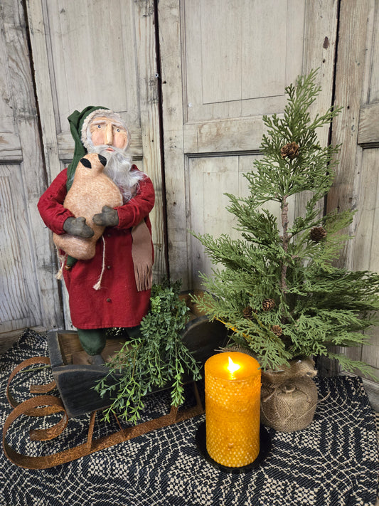 Primitive Santa Holding Sheep with Green Pants