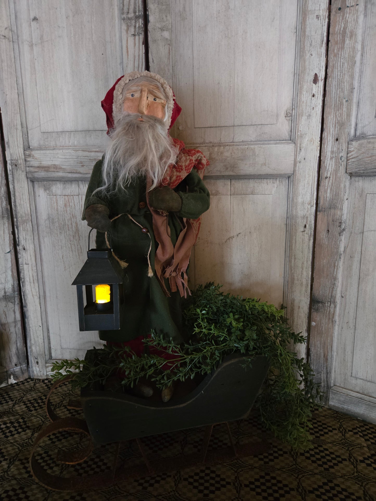 Primitive Santa with Red Pants and Lantern