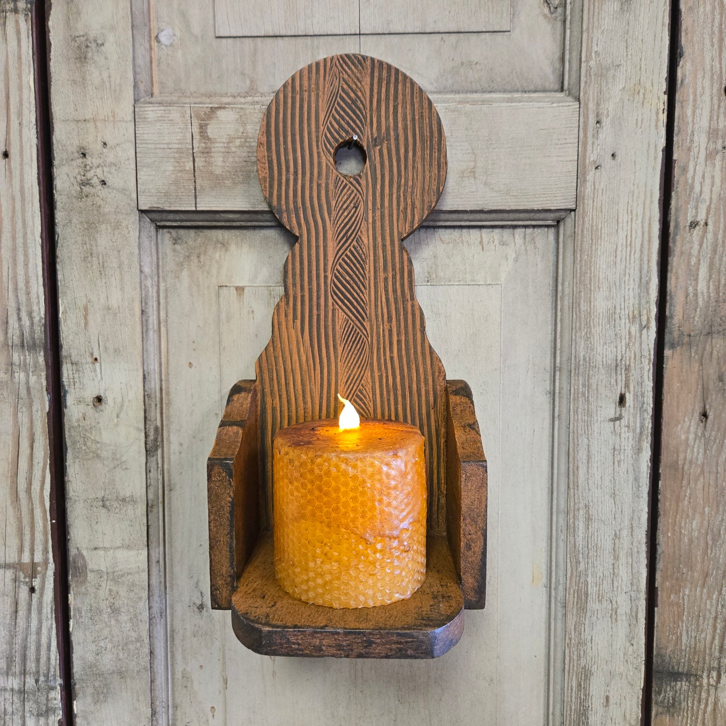 Primitive Wooden Wall Sconce