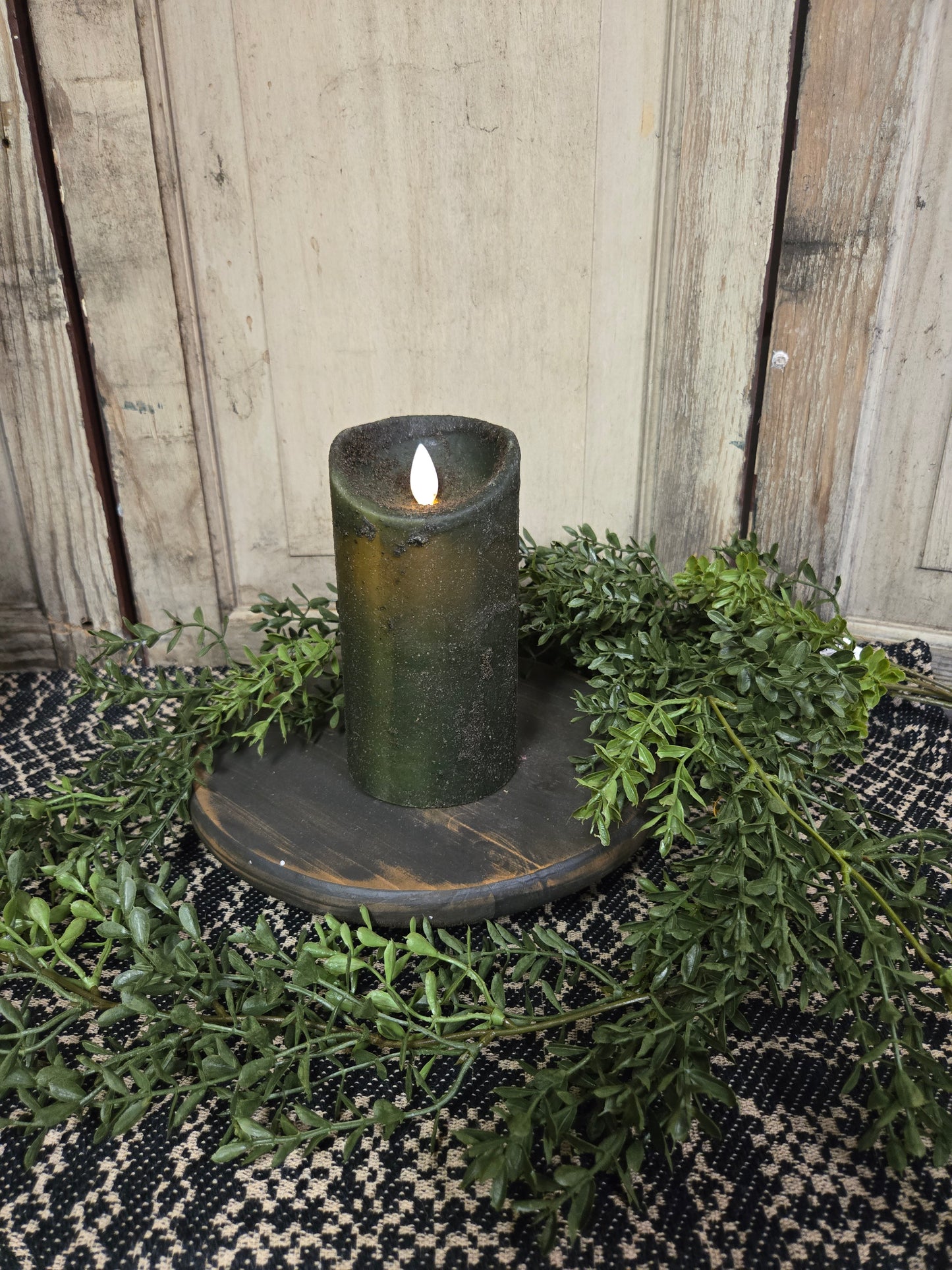 Moving Flame Pillar Candle-Dark Green 3×6