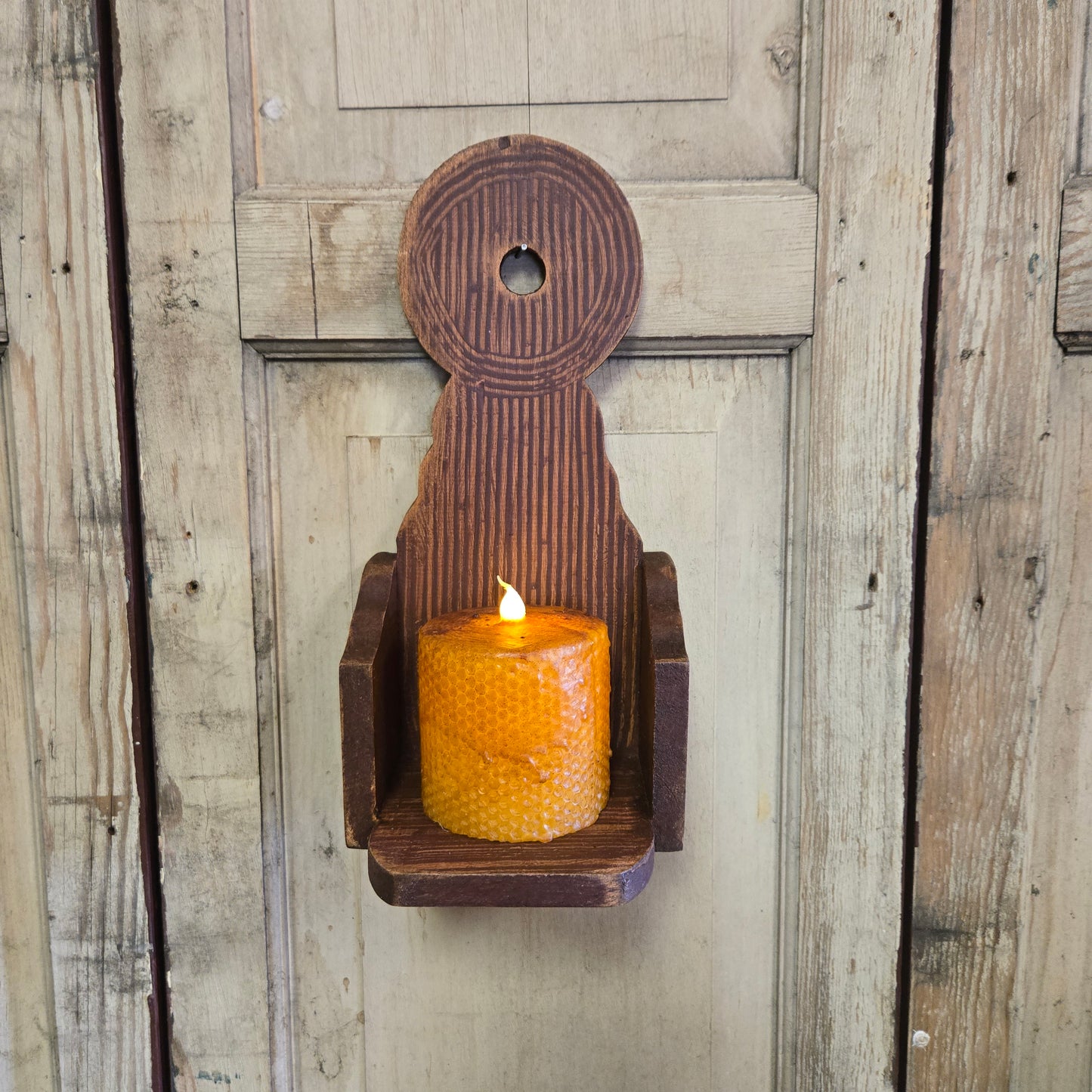 Primitive Wooden Wall Sconce