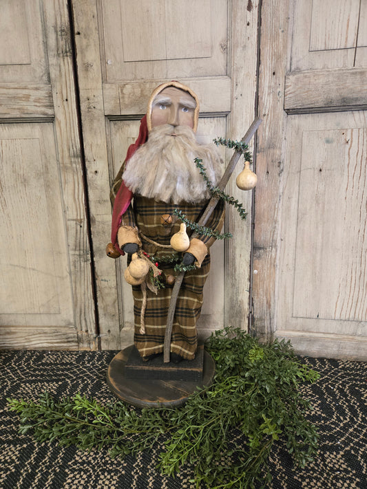 Primitive Santa Holding Twig with Gourds