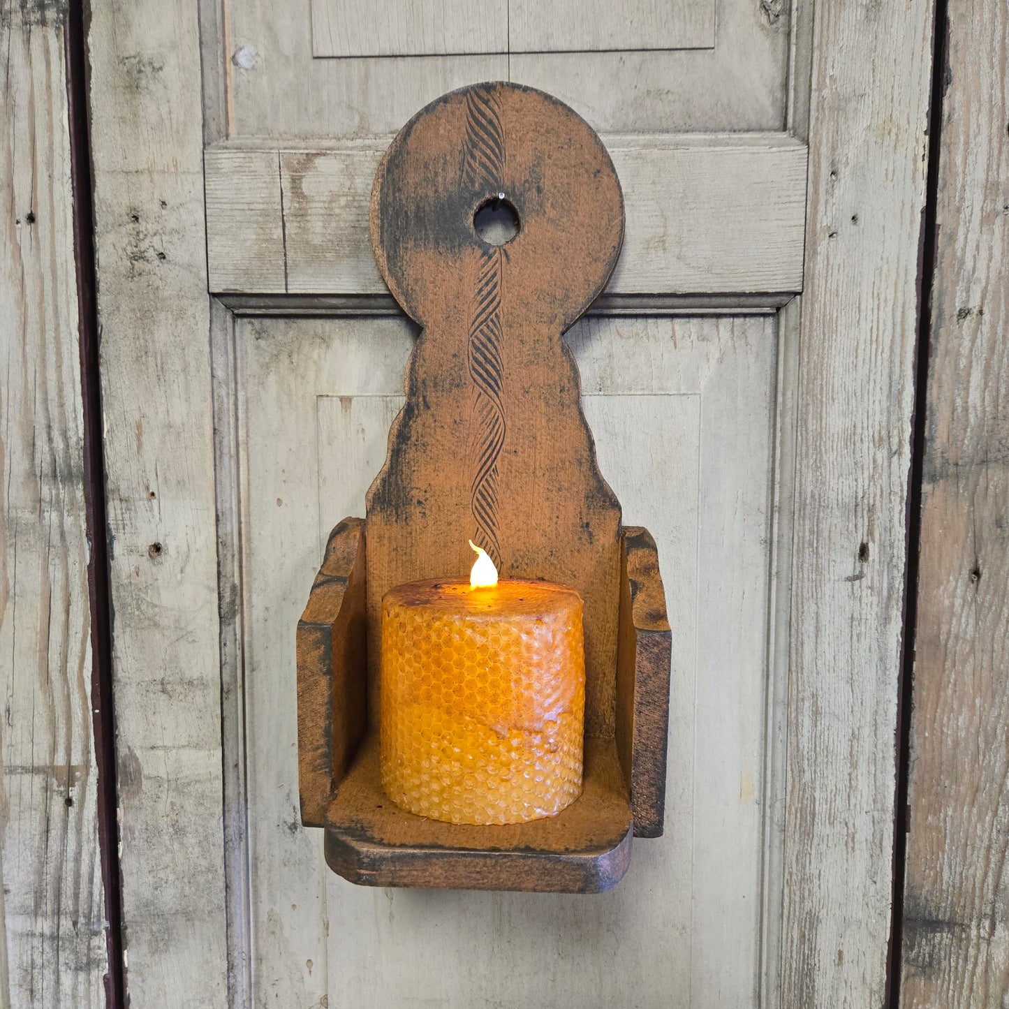 Primitive Wooden Wall Sconce