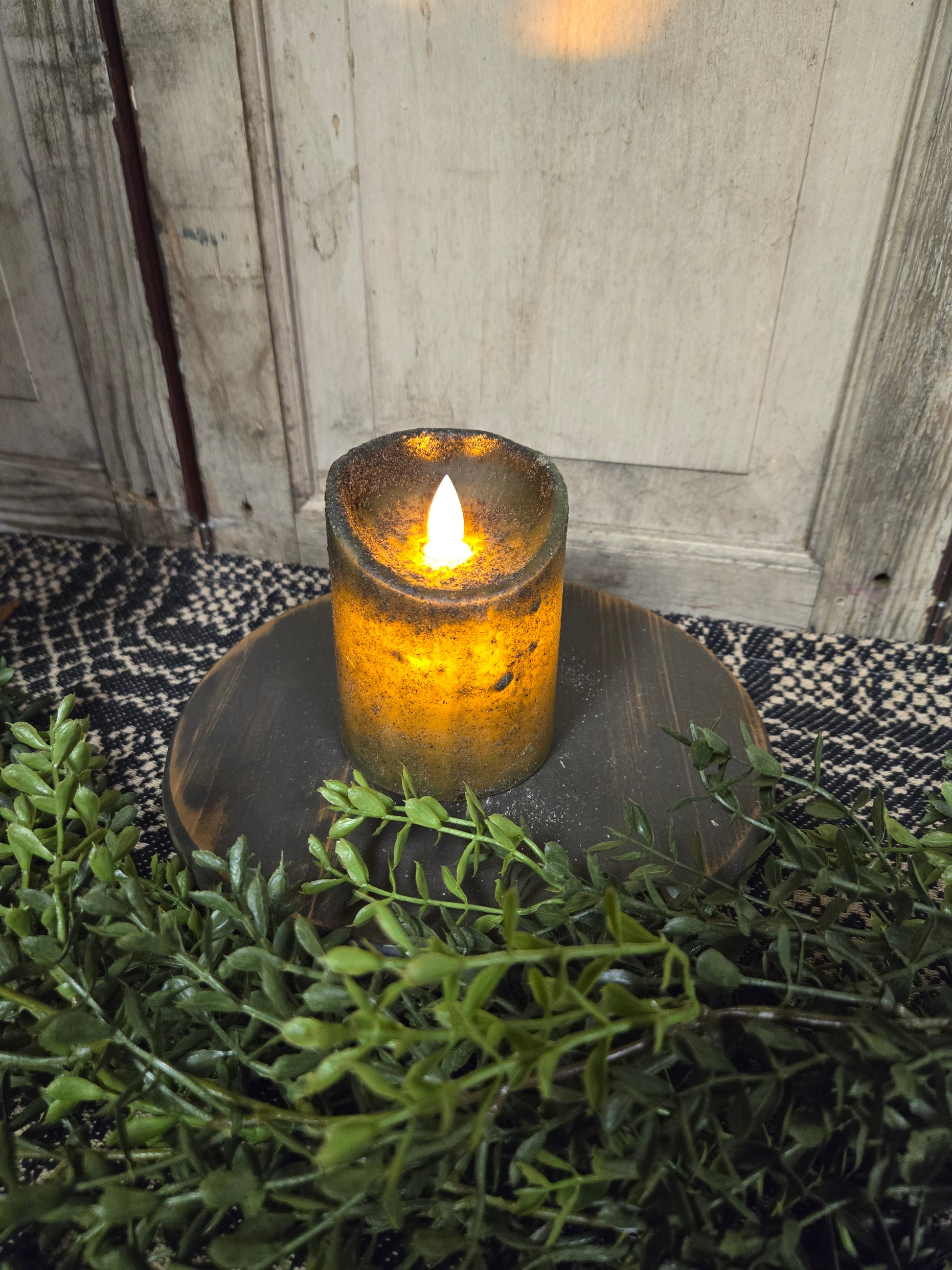 Moving Flame Pillar Candle-Dark Green 3×4