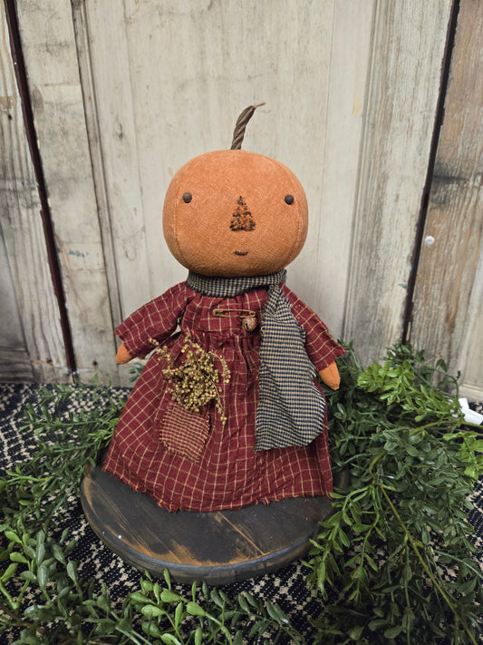 Primitive Pumpkin Girl in Red Dress