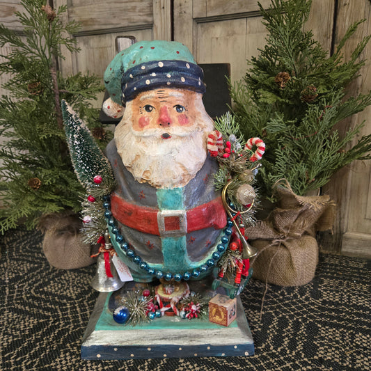 Krisnick Paper Mache Teal Santa with Toys