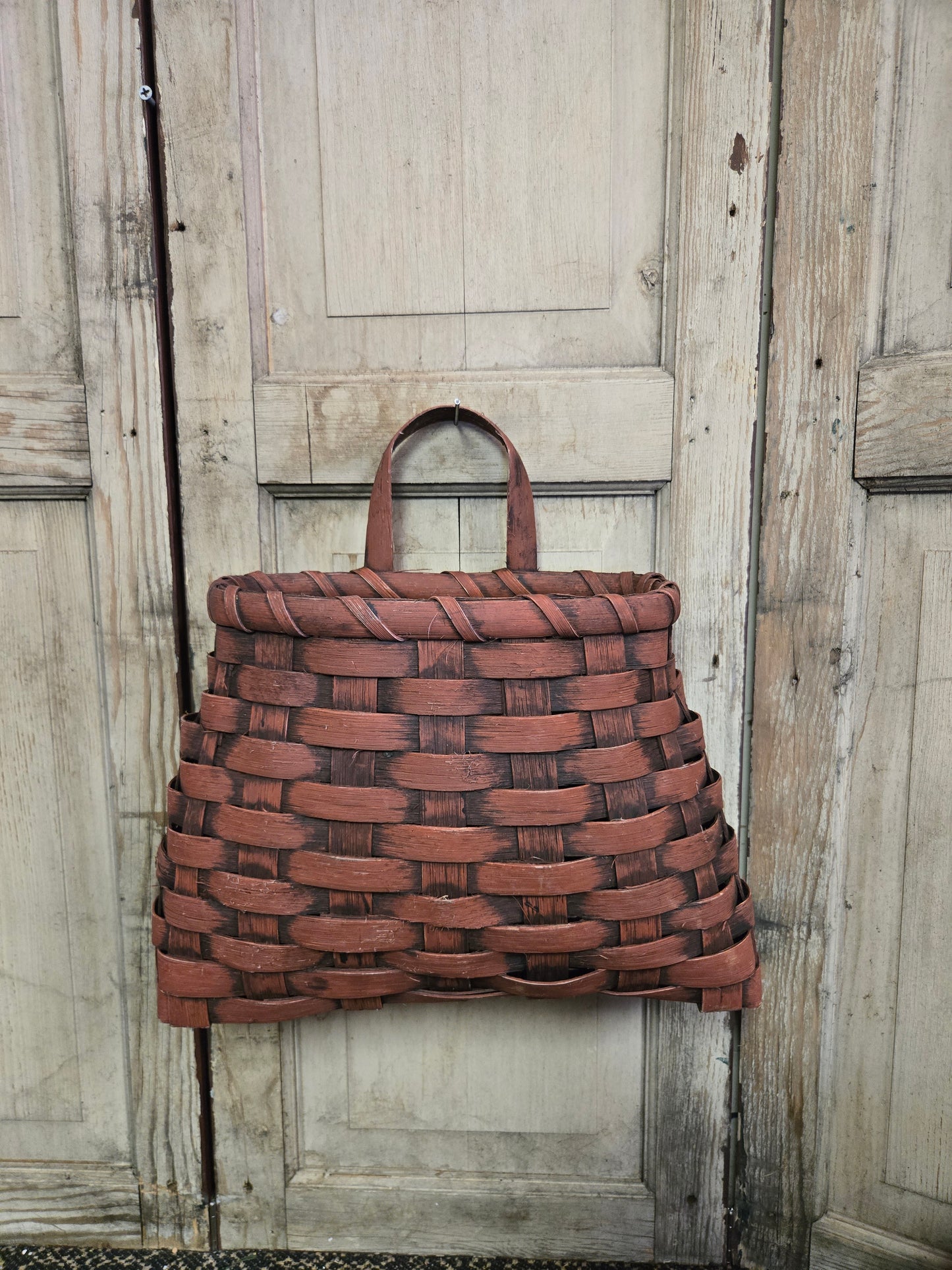 Primitive French Wall Basket Large Burgundy