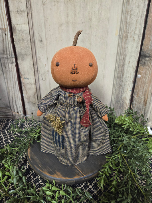 Primitive Pumpkin Girl in Navy Dress