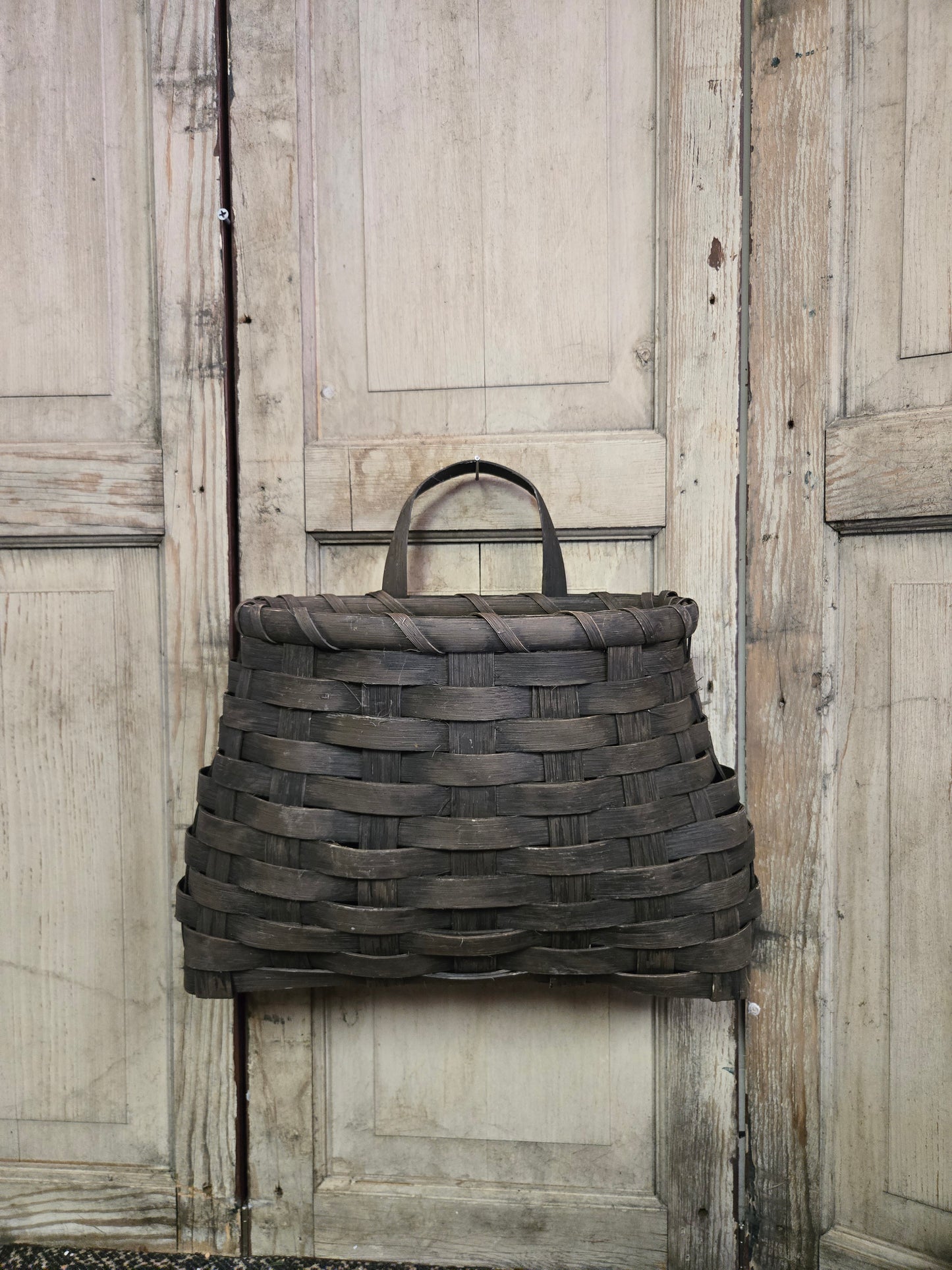 Primitive French Wall Basket Large Black