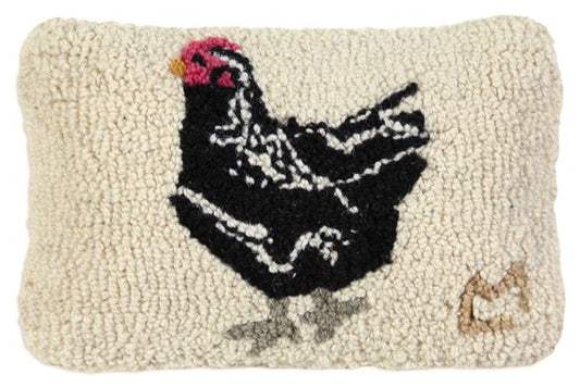 Primitive hooked pillow with rooster 