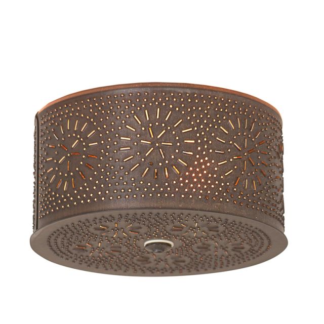 Flush Mount Round Ceiling Light with Chisel in Kettle Black Tin