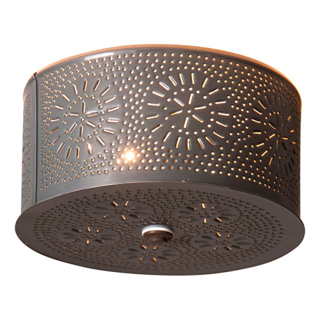 Flush Mount Round Ceiling Light with Chisel in Country Tin