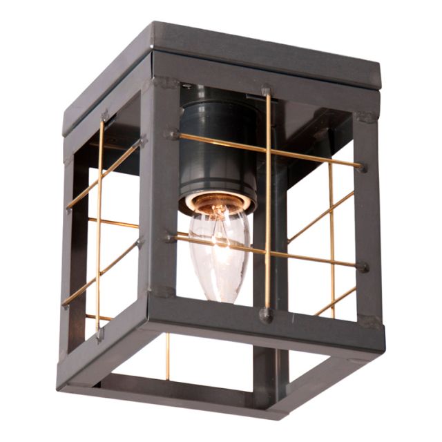 Flush Mount Single Ceiling Light with Brass Bars in Country Tin