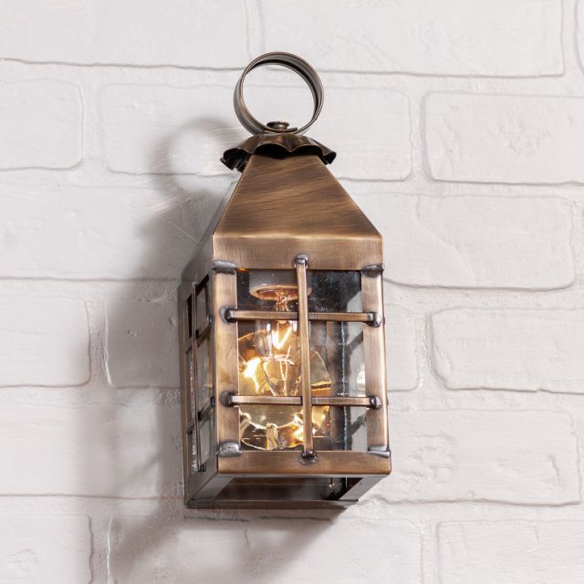 Small Barn Outdoor Wall Light in Solid Weathered Brass - 1-Light