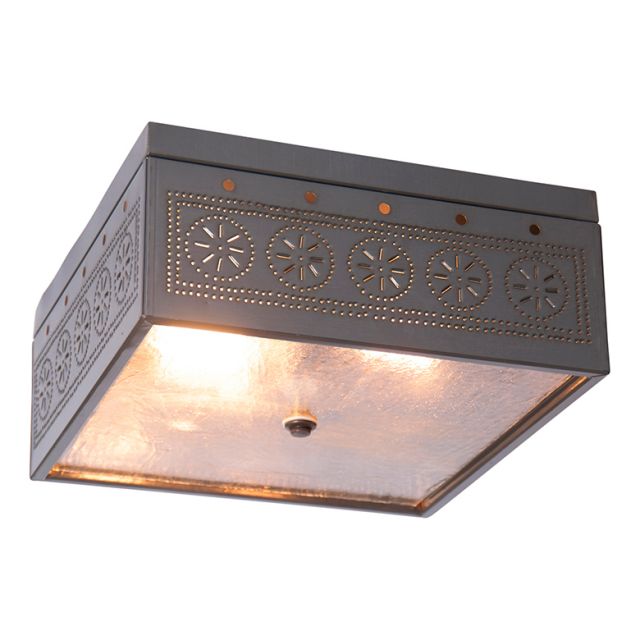 Flush Mount Square Ceiling Light with Chisel in Country Tin