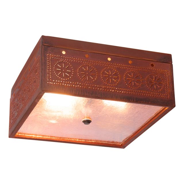 Flush Mount Square Ceiling Light with Chisel in Rustic Tin