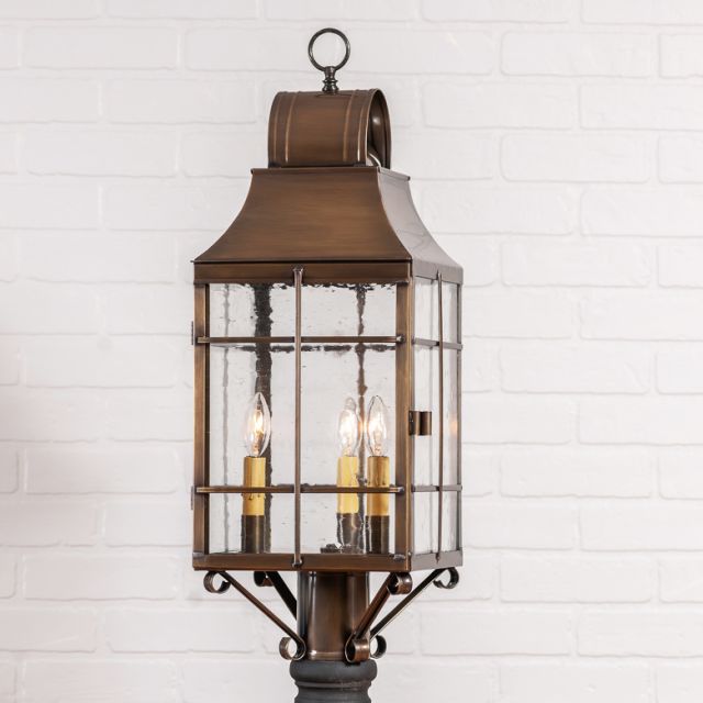 Stenton Outdoor Post Light in Solid Weathered Brass - 3-Light