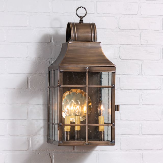 Stenton Outdoor Wall Light in Solid Weathered Brass - 3-Light