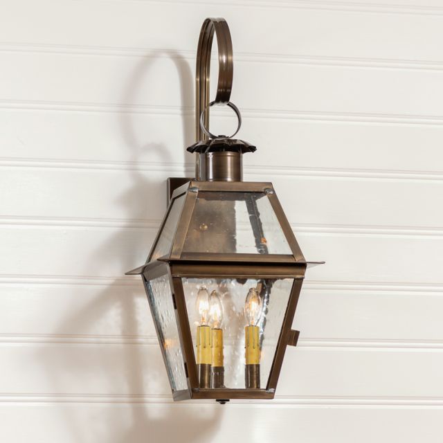Town Crier Outdoor Wall Light in Solid Weathered Brass - 3-Light