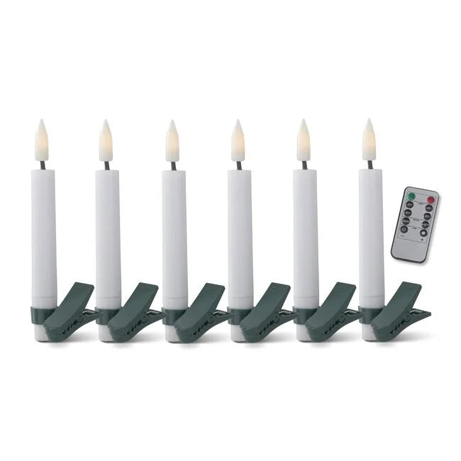 5 Inch White LED Tree Clip Candles w/Timer & Remote - Set of 6